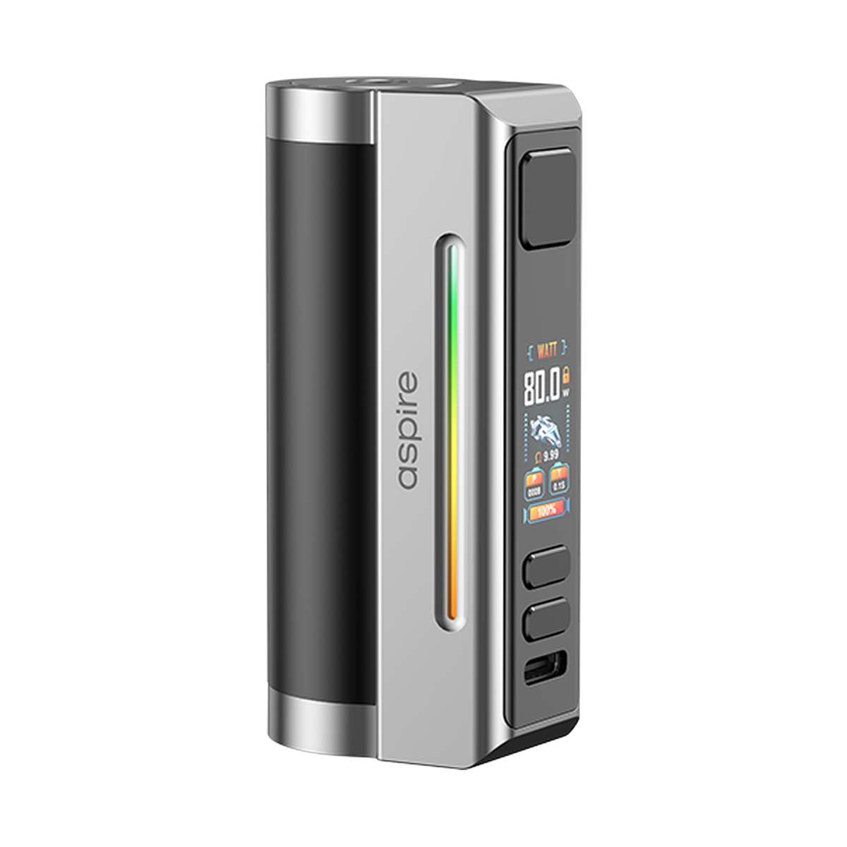 Aspire Zelos M80 Mod in Black & Silver showing the 0.96-inch TFT colour screen