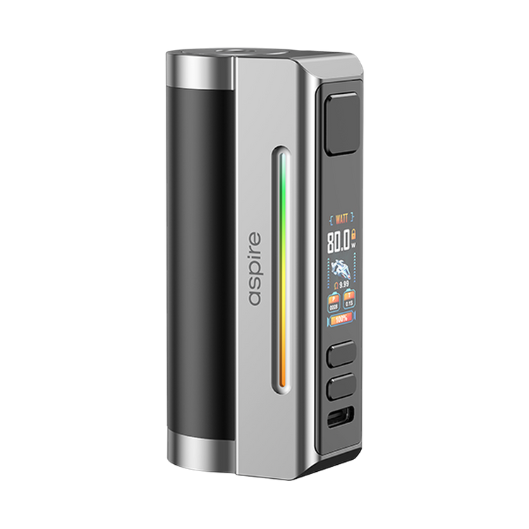 Aspire Zelos M80 Mod in Black & Silver showing the 0.96-inch TFT colour screen