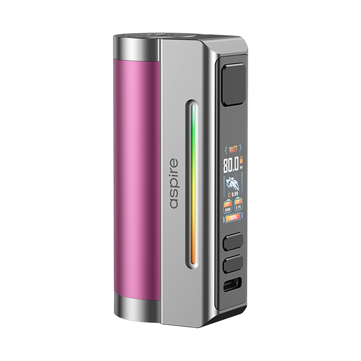 Aspire Zelos M80 Mod in Pink & Silver with dual LED battery indicators